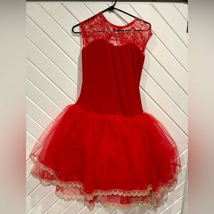 Revolution Red & Gold Velvet and Tulle Christmas Dance Costume - Girl’s XL Adult